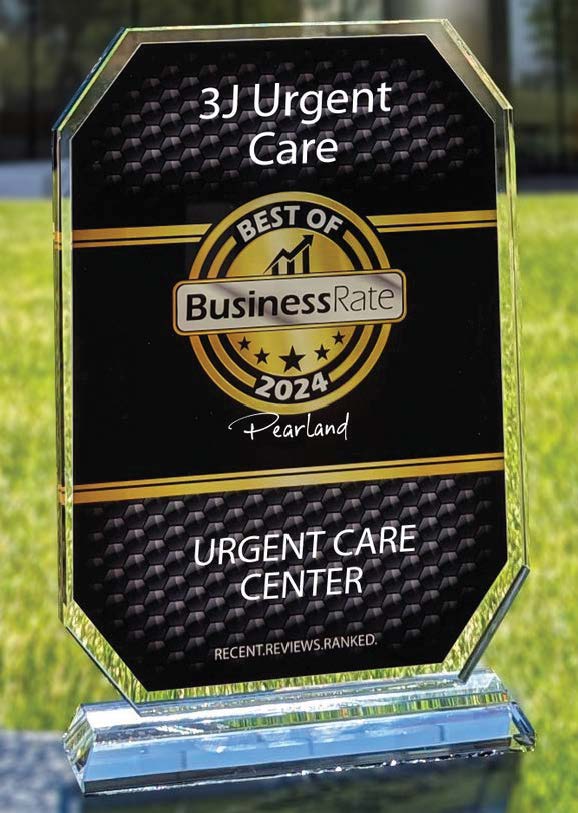 3J Urgent Care BusinessRate Best of Pearland 2024 award